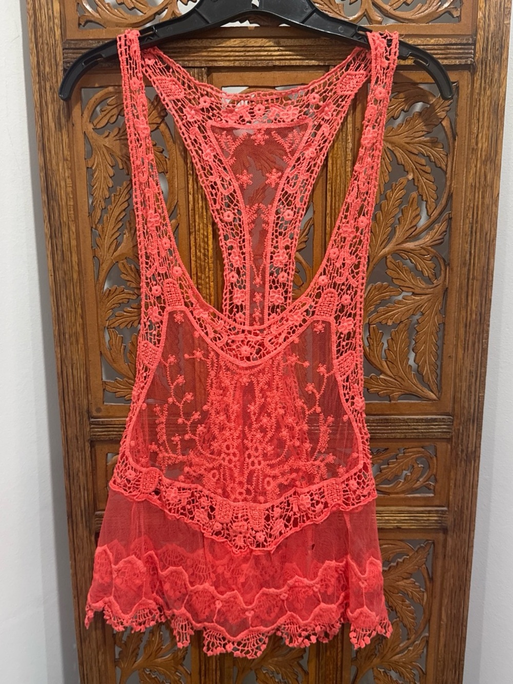 Crochet Lace Swim Cover-Up Tank in Coral